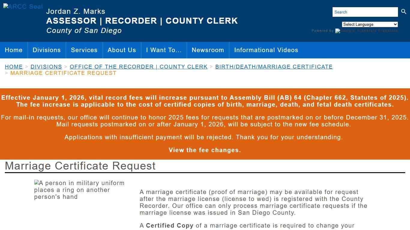 Marriage Certificate Request